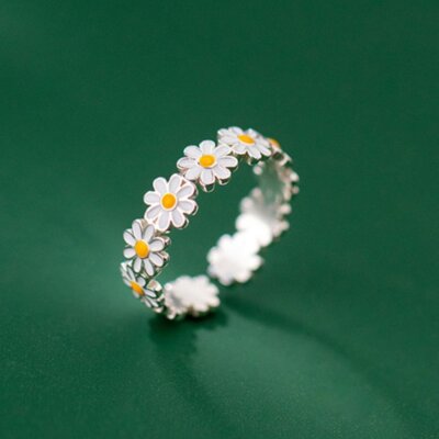 Fashion 925 Silver Plated Daisy Flower Open Rings Women Girl Jewelry Adjustable
