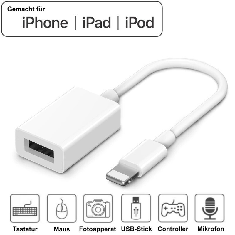 Lightning auf USB OTG Buchse Adapter Kabel iPhone iPad USB Stick Kabel Kamera