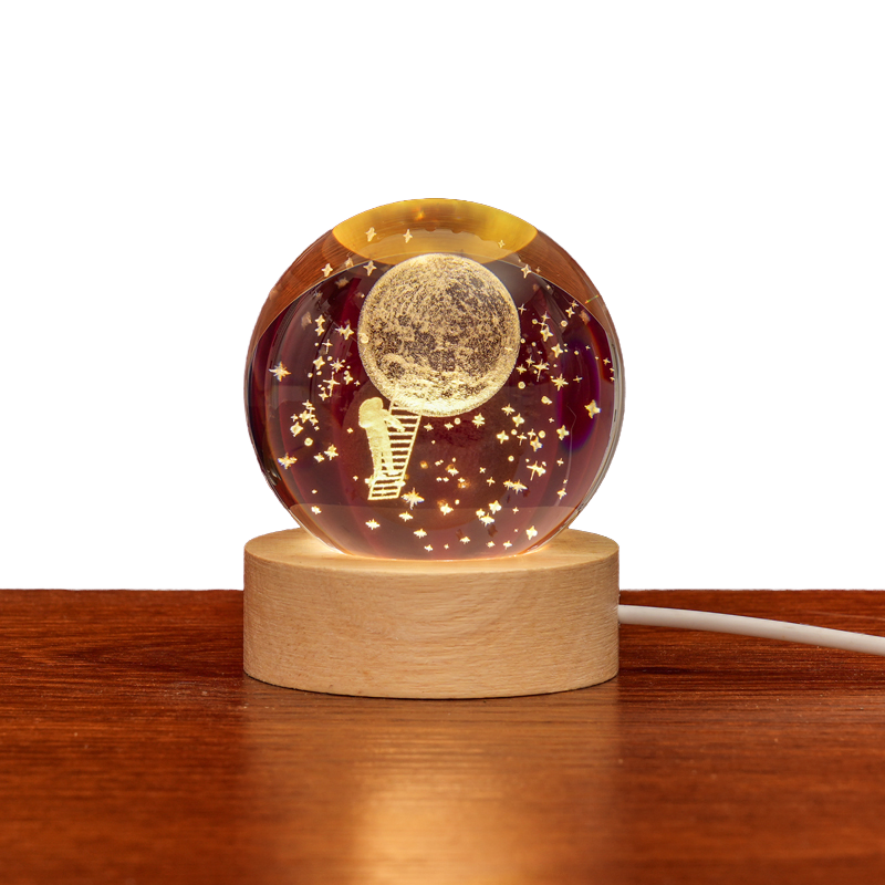 Laser Engraved K9 Crystal Ball 8cm LED Light-Up Milky Way Moon Design