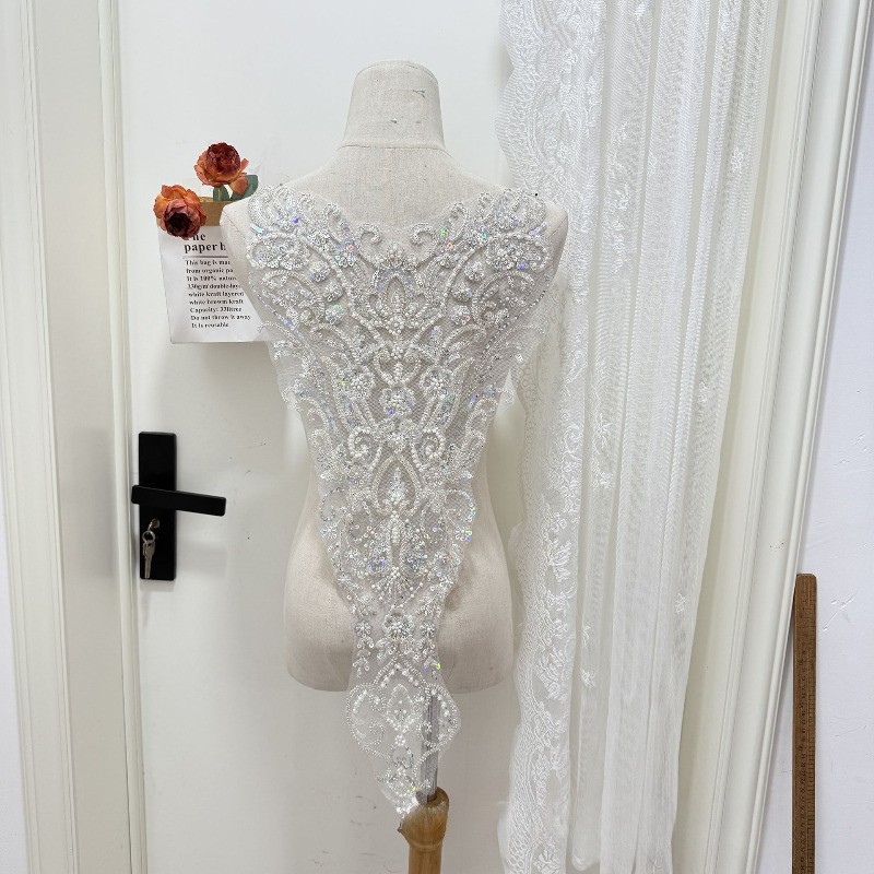 Lace Sequin Beaded Applique Patch Large Luxurious for Wedding Dress Trimming Sew