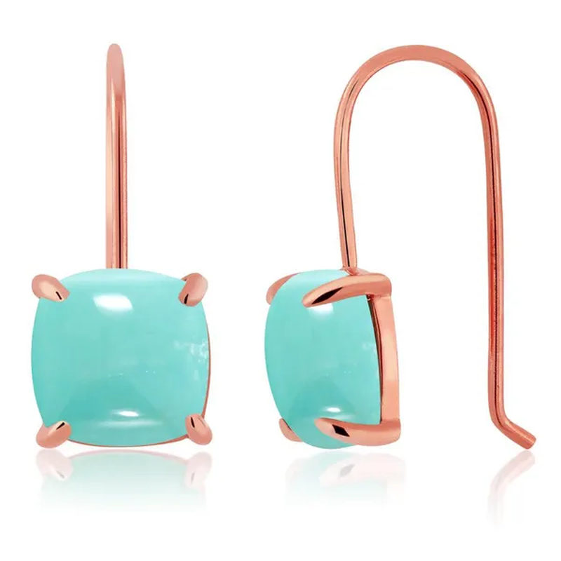 Gem Stone King 925 Silver Rose Gold Plated Sleeping Beauty Turquoise Dangle Earrings