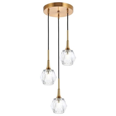 Woodbridge Lighting Regent Park 3-Light Crystal Glass Pendant in Brass