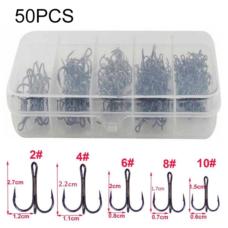 50x Angelhaken Hacken Trebles Drillinge Haken # 2-10 Angeldrillinge Hook Schwarz