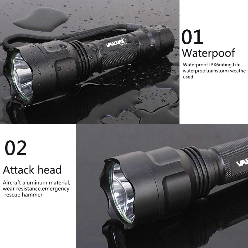 Tactical LED Flashlight Torch 800 Yards Hunting White Light Rechargeable Coyote