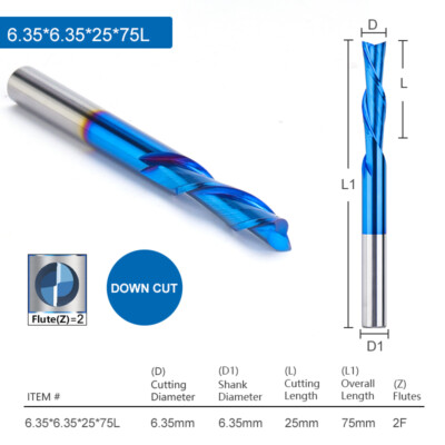 1PC 1/4'' Shank Down Cut Carbide Spiral End Mill Double Flute CNC Router Bit 