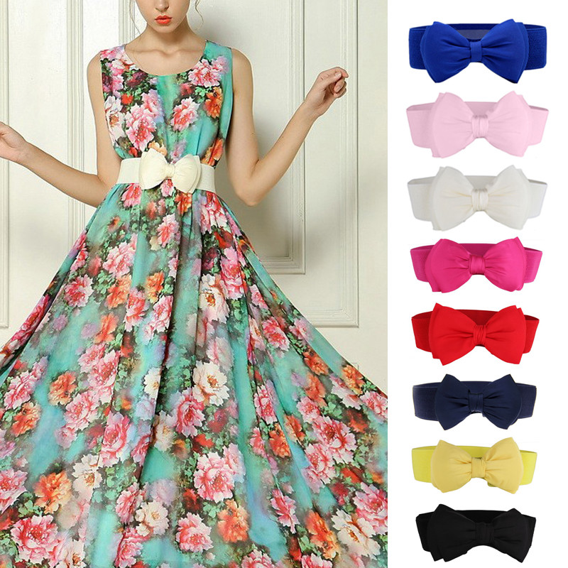 Women Fashion Bowknot Buckle Waistband Wide Elastic Stretch Waist Belt Amazing May 25