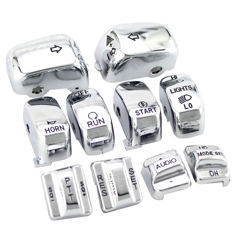 10x Chrome Hand Control Switch Housing Button Cover Cap For Harley Touring 96-13