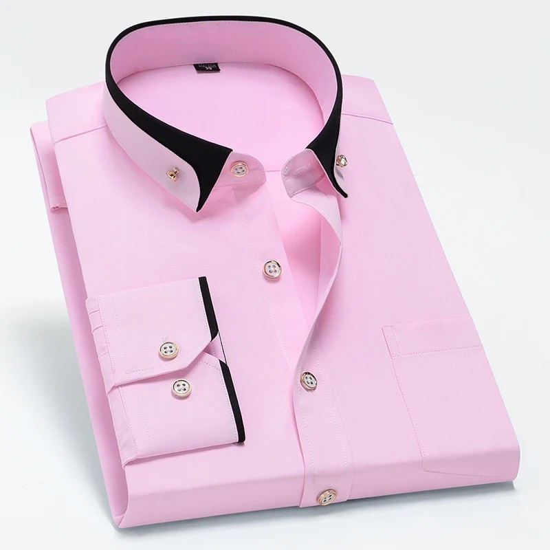 Mens Dress Shirts Formal No Ironing Elastic Long Sleeves Business Casual Shirts
