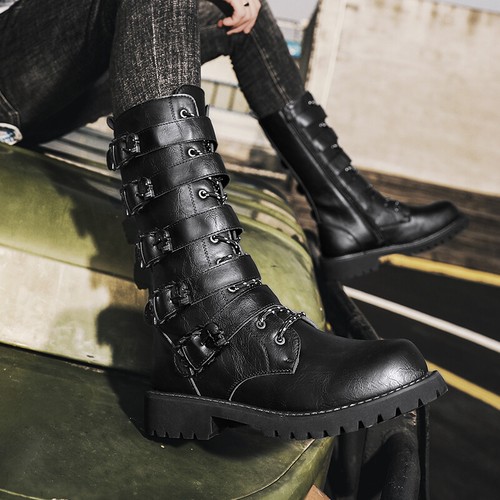 Men's Knee-High Mid Calf Boots Lace Up Buckle Outdoor