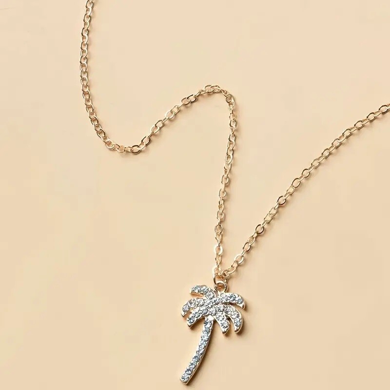 Sparkly Palm Tree Necklace - 18ct Gold Finish - 44cm / 17.3inch chain + ext.