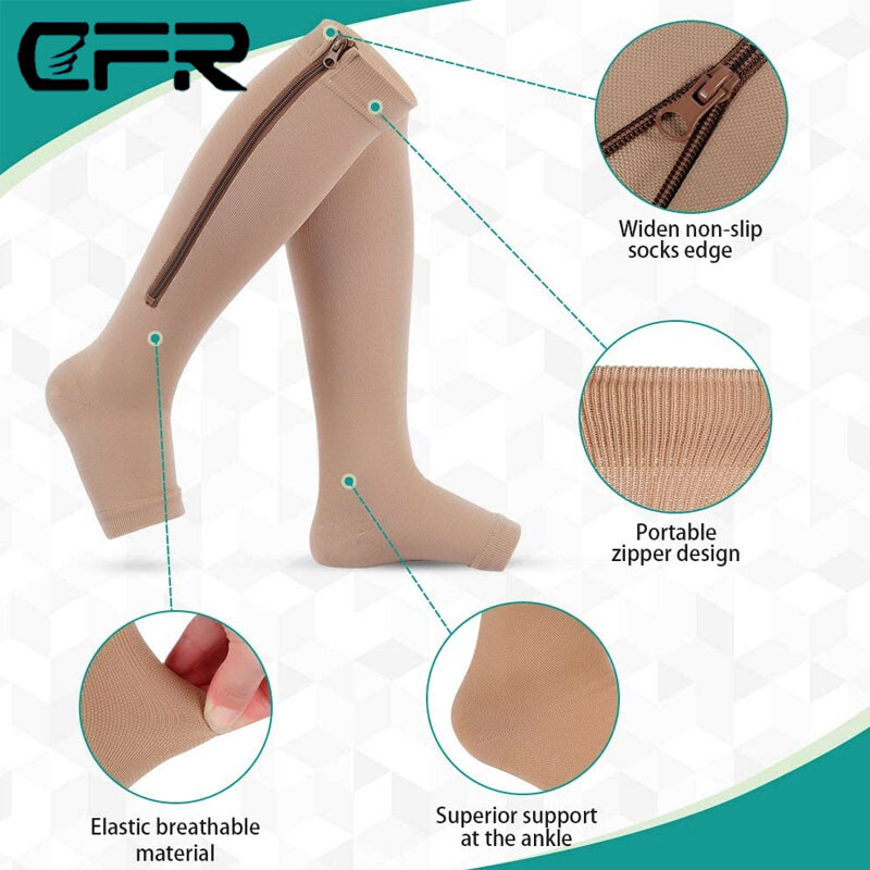 Copper Zipper Compression Socks Support Graduated Stockings Men Women 20-30mmHg