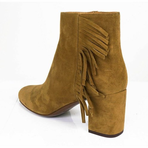 Pre-owned Saint Laurent Sz 37.5 $895  Tan Suede 70 Babies Fringe Boho Fall Ankle Boots In Brown