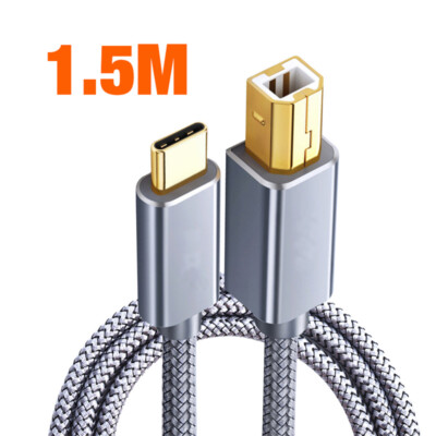 USB B to USB C Printer Cable Type C Cord for Digital Piano MIDI Controller 6 ft