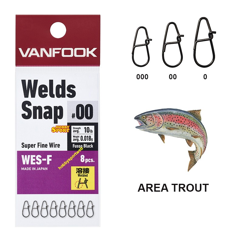 VANFOOK WELD SNAP WES-F SALDATO SIZE 00 ULTRA LIGHT SPINNING  AREA TROUT 8 PZ
