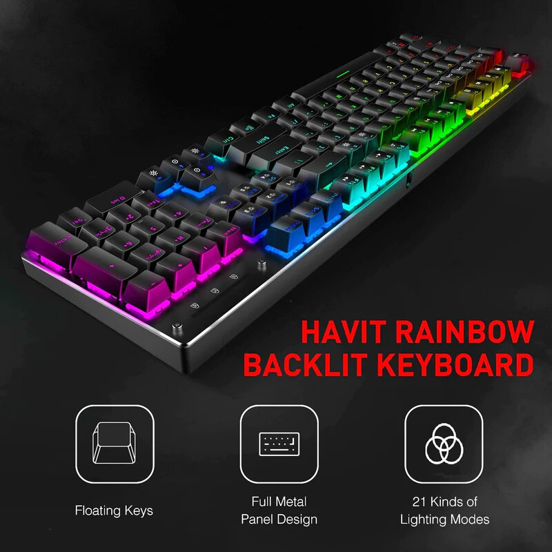 New Havit Mechanical Gaming Rainbow Wired Keyboard/Mouse bun