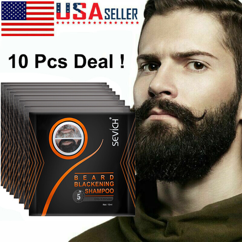 10pcs Mens Beard Dye Black Shampoo Instant Blackening Beard Mustache Tint Cream