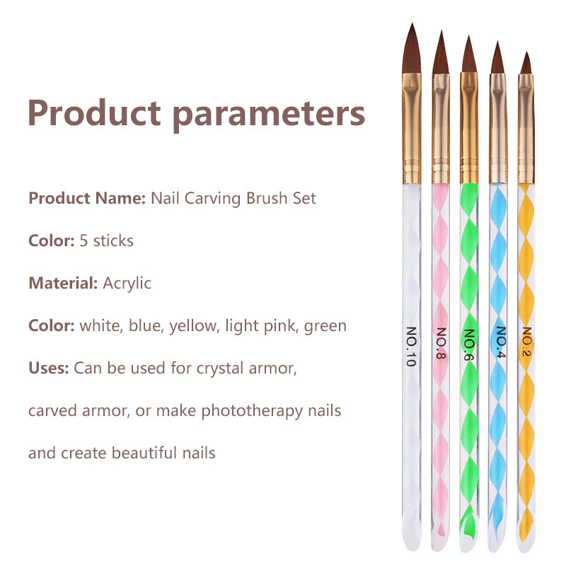 5 X Acrylic Brush Set Nail Art UV Gel Polish Cuticle ...