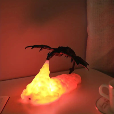 1pc Fire Dragon Lamps, 3D Printed Volcano Dragon Lamps Night Light Moon Light, D