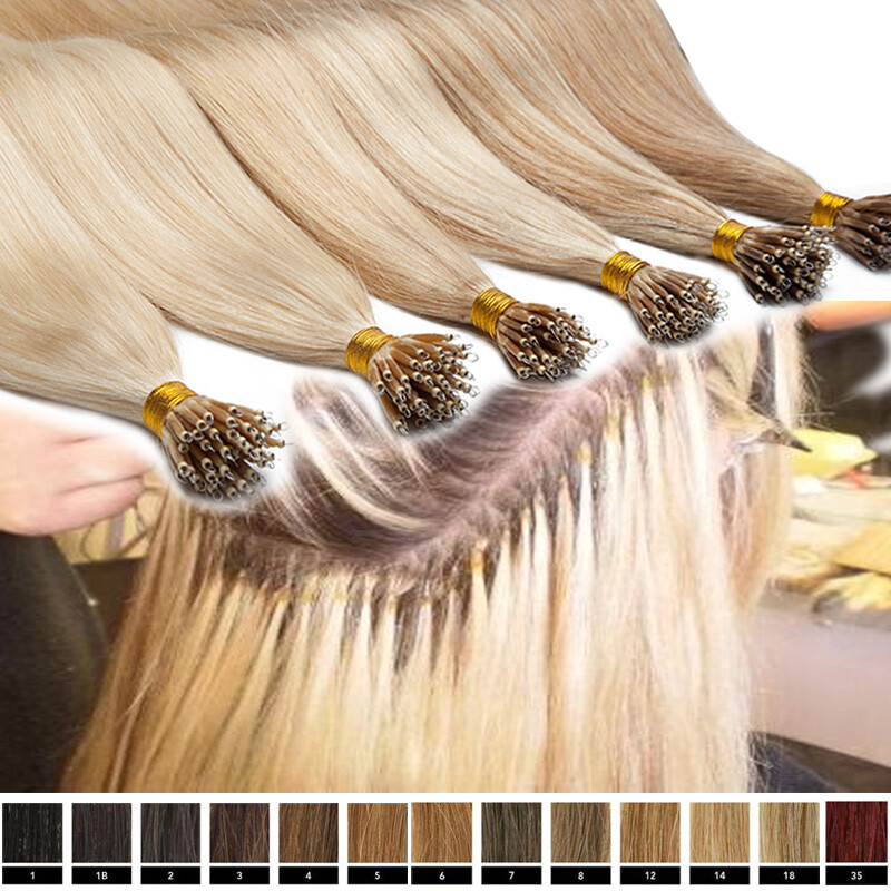 Russian AAA+ Nano Ring Beads Tip Human Hair Extensions Remy  Full Head Thick Icy