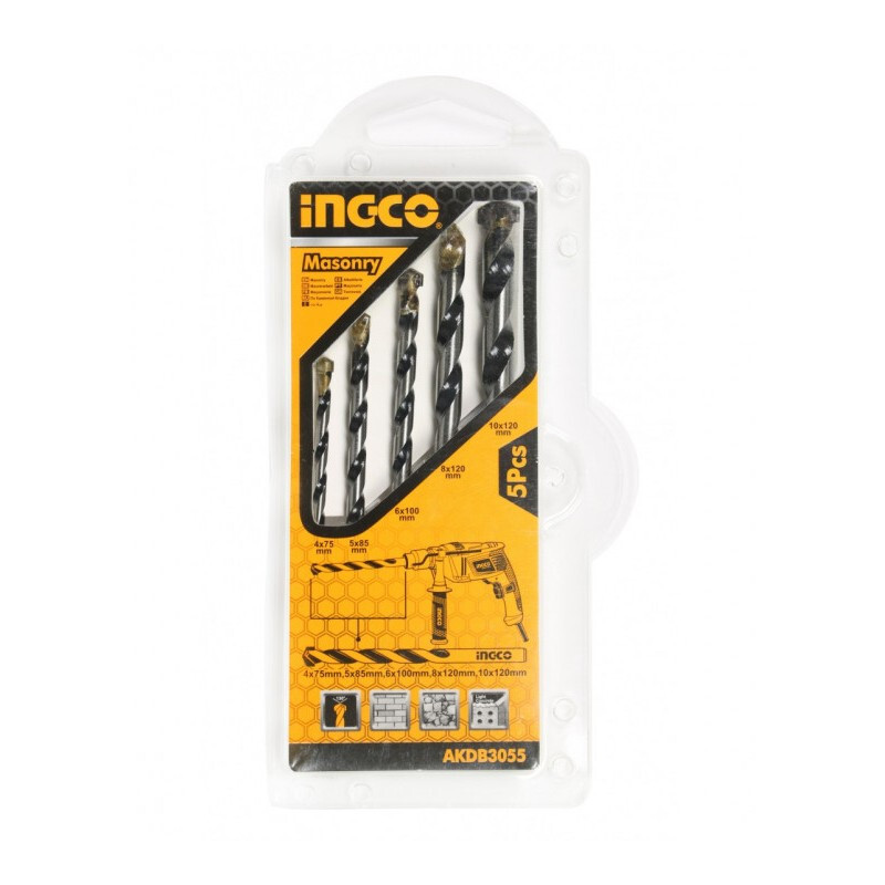 KIT SET 5 pz PUNTE PER TRAPANO DA CEMENTO E MURATURA Ø 4 5 6 8 10 mm INGCO