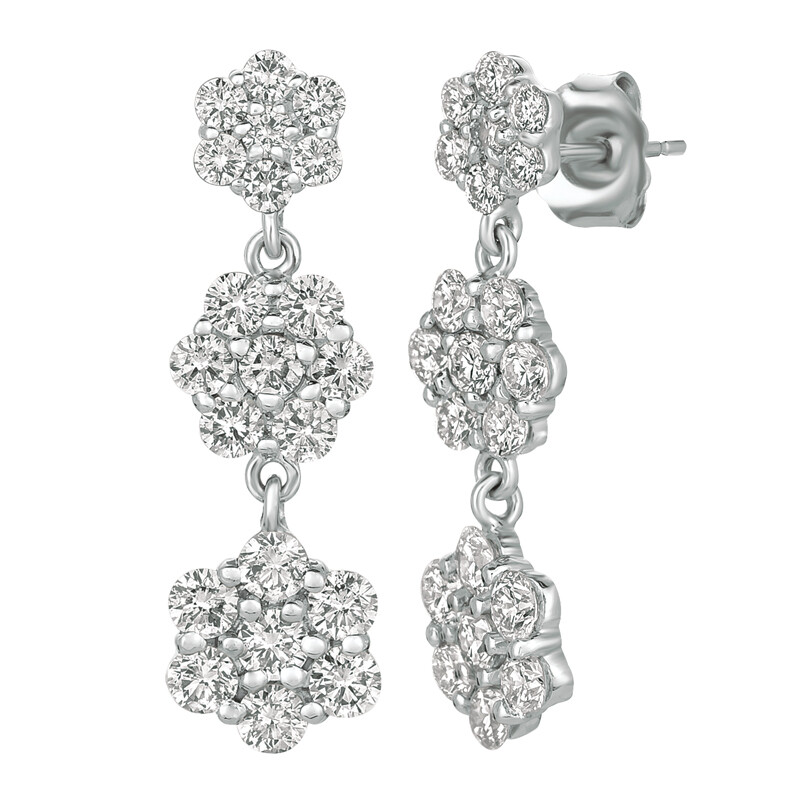 Pre-owned Morris 2.50 Carat Natural Diamond Flower Drop Earrings Si 14k White Gold