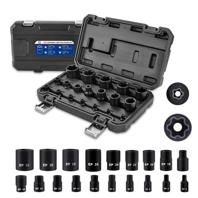 19PC External Torx Plus Socket Set,6 point E-Torx Star Torque Socket Set,Cr-v...