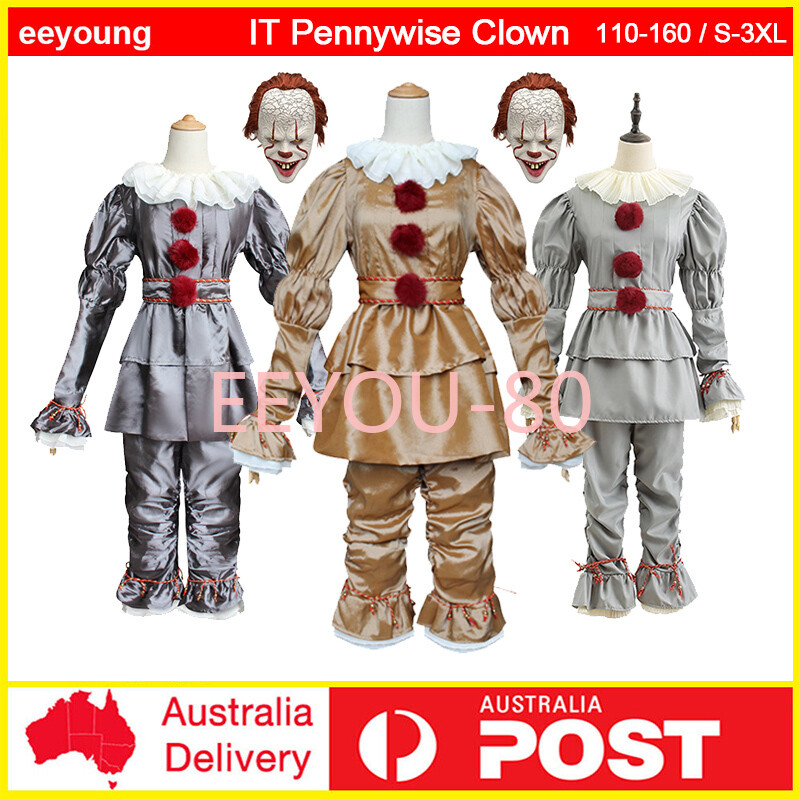 Adults&Kids It Pennywise Clown Cosplay Costume Led Mask Halloween Outfits Dress