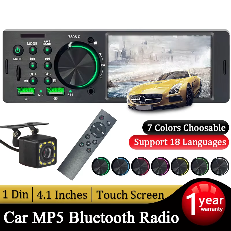 Car Radio 1 din 4.1” Touch Screen Bluetooth Stereo Mp3/Mp5 Player FM Receiver Wi