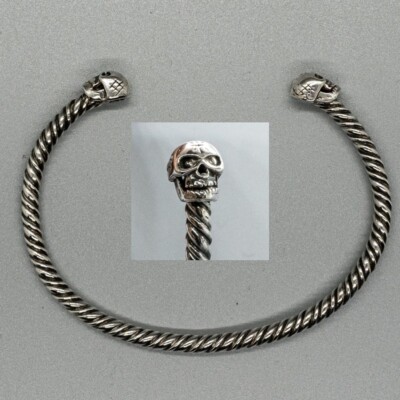 Skull Torc .925 Silber Armreif Biker Viking Armring Mjolnir Thor Odin Torque