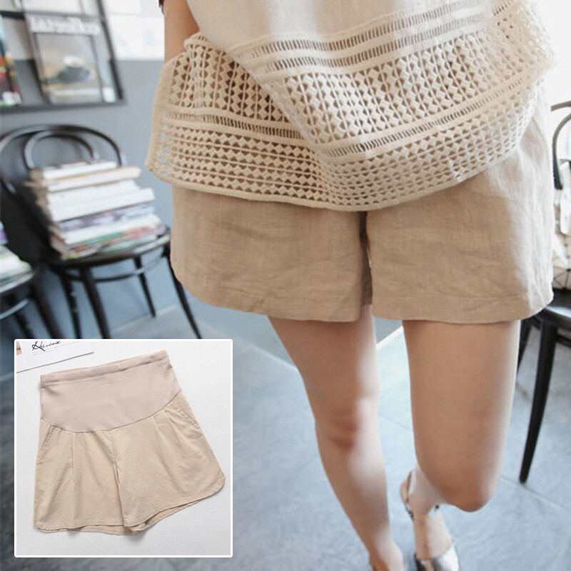 Mutterschaft Schwangerschaft Damen Baumwolle Leinenshorts Über Bauch Hose Sommer