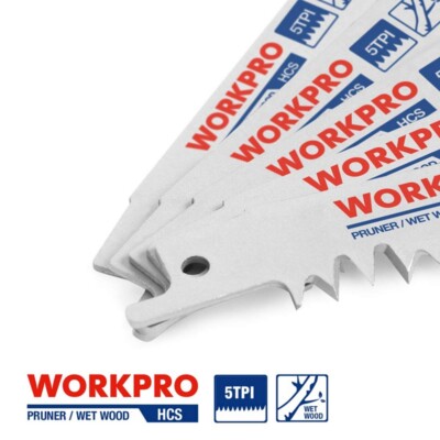 WORKPRO 5PC Wood Pruning Reciprocating Saw Blade 9-in 5TPI CR-V Steel Saw Blades