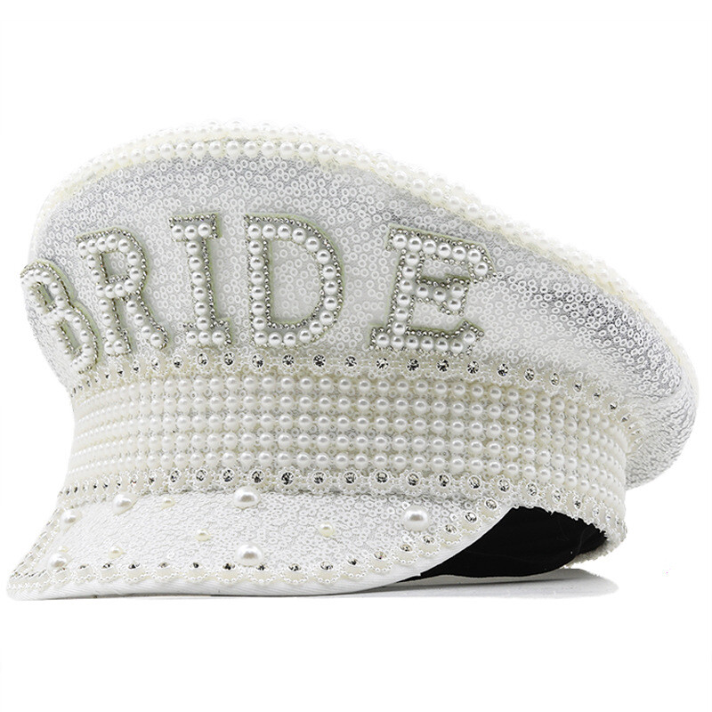 women-bride-sequin-faux-pearl-military-captain-hat-wedding-party-festival