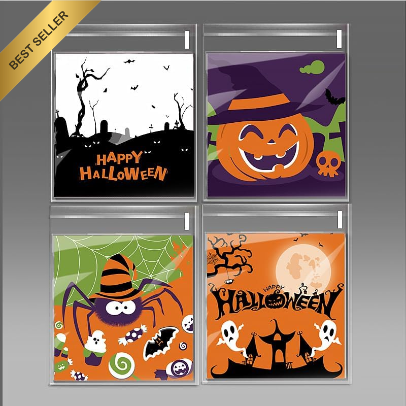 100 Pcs Halloween Cellophane Clear Treat Bags Self Adhesive Candy & Cookie Bags