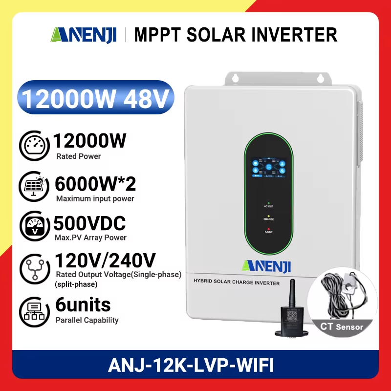 120/110V 12KW Hybrid Solar Inverter 48V Photovoltaic Inverter Pure Sine On/Off G