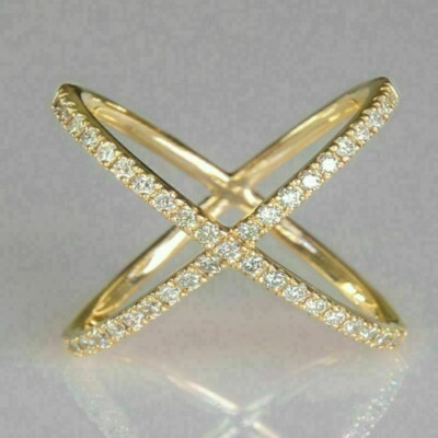 1Ct Round Cut Simulated Diamond Criss Cross Wedding Ring 14K Yellow Gold Plated
