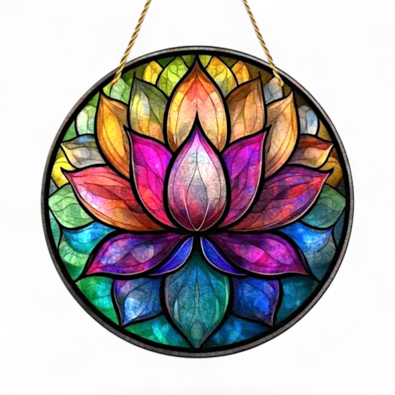 Colorful 8 Inch Lotus Flower Suncatcher Art Deco Acrylic Window Decor