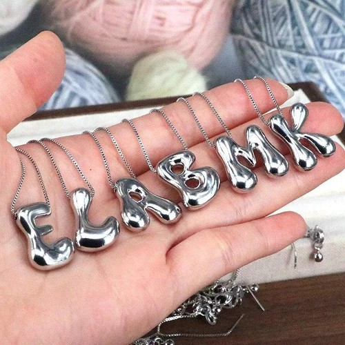 18K Gold Plated A-Z Initial Necklace Silver Balloon Alphabet Choker Gift