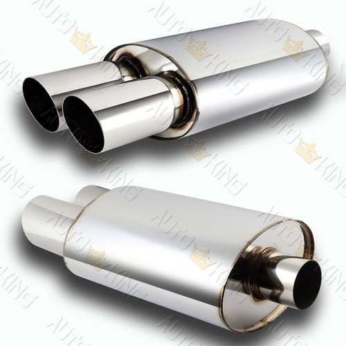 UNIVERSAL 3" DUAL SLANT TIP 2.5" INLET STAINLESS EXHAUST RESONATOR MUFFLER