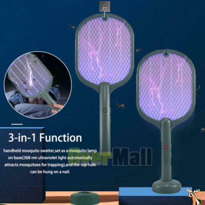 3in1 Rechargeable Electric Mosquito Fly Swatter Zapper Racket Bug Insect Killer
