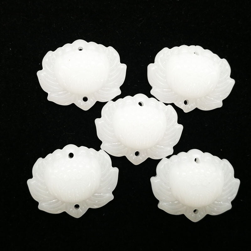 8Pcs 29x23x7mm Carved White Jade Lotus Flower Pendant Bead A29JY eBay