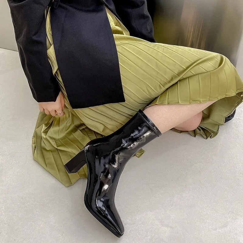 New Chunky Square Toe High Heel Short Boot CODE: READY1109