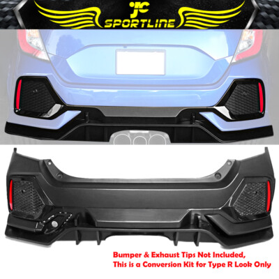 Fits 17-21 Honda Civic Hatchback Rear Bumper Garnish Convert to Type R Look - PP