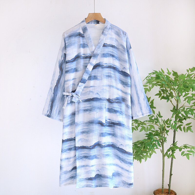 Herren Kimono Yukata Schlafanzüge Japanisch Bademantel Heim Lounge Kleidung Lose