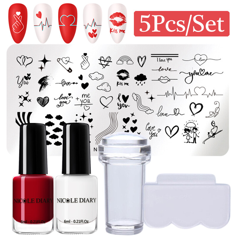 NICOLE DIARY Nail Stamping Plates with Stamping Polish Nail Stamper Scraper Kit