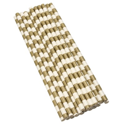 25Pcs Vintage Gold Striped Biodegradable Paper Drinking Straws Party Wedding