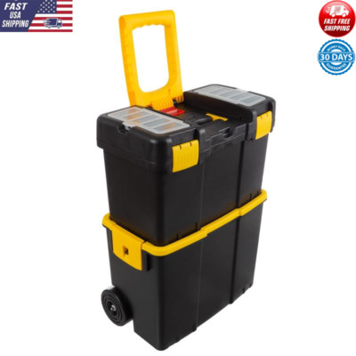 Rolling Tool Box Stackable Storage Chest Durable Plastic Portable Organizer New