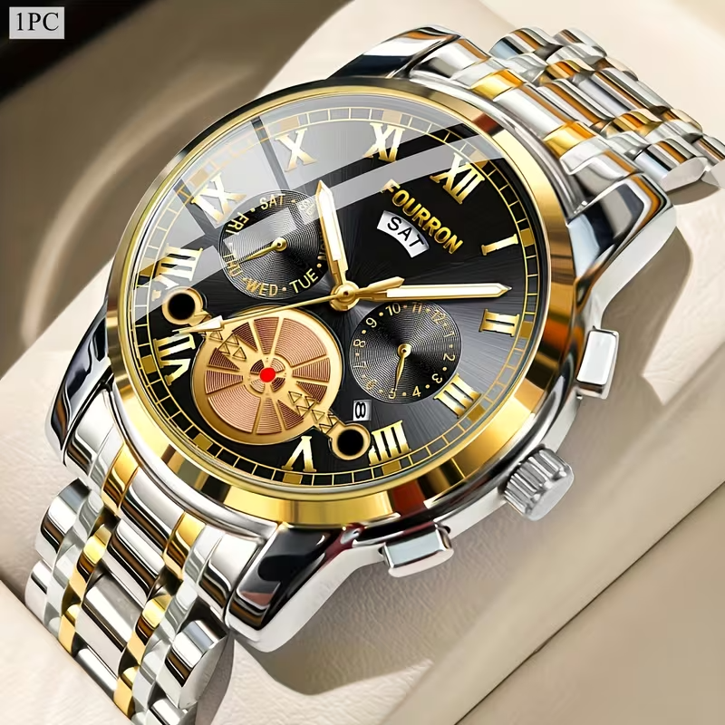 1pc Elegant Men's Stainless Steel Quartz Watch with Date Calendar, Luminous Hand