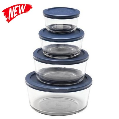 Glass Food Containers W/ Lids 8 Piece Set Storage Sturdy Outing Portable Sets