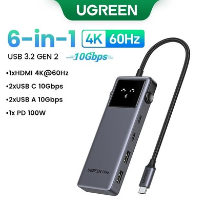 UGREEN Uno USB C HUB 6-in-1 4K60Hz PD100W 10Gbps USB3.2 For Laptop Macbook Pro