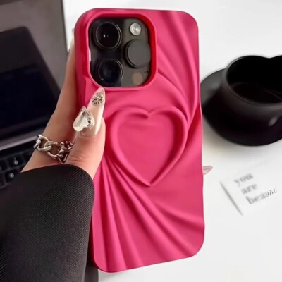 Pink Luxury 3D Love Heart Case Swirl Soft Cover For iPhone 15 ProMax
